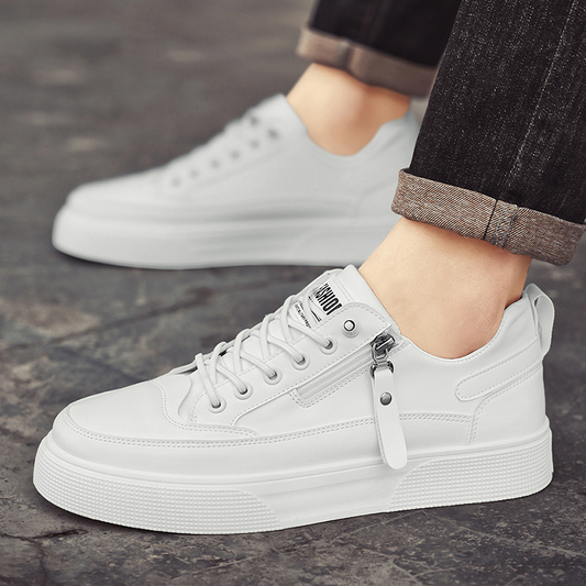 Herren Slip-On Sneakers ⎜ Bequeme Freizeit-Schuhe aus Kunstleder mit modischem Reißverschluss-Design