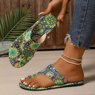 Damen Flip-Flop Sandalen ⎜ Bequeme Schuhe im Romantik-Stil mit atmungsaktivem Druckmuster