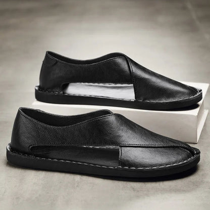 Ledersandalen für Herren ⎜ Bequeme Ein-Pedal-Strandschuhe aus atmungsaktivem Echtleder