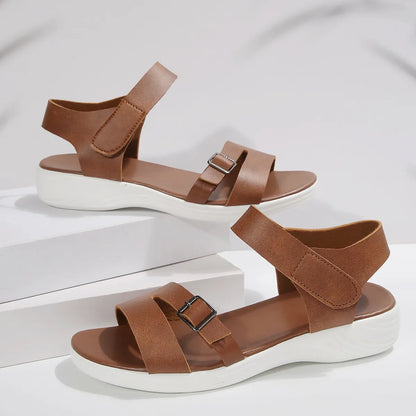 Klettsandalen für Damen ⎜ Bequeme Sommerschuhe mit flacher Keilsohle und verstellbarem Riemen