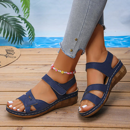 BequemAktiv ⎜ Damen Sandalen Klettverschluss Peep-Toe bequem Sommer weit Größe