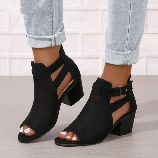 High Heel Sandalen für Damen ⎜ Elegante Sommerschuhe mit Blockabsatz und Schnalle für Büro und Freizeit