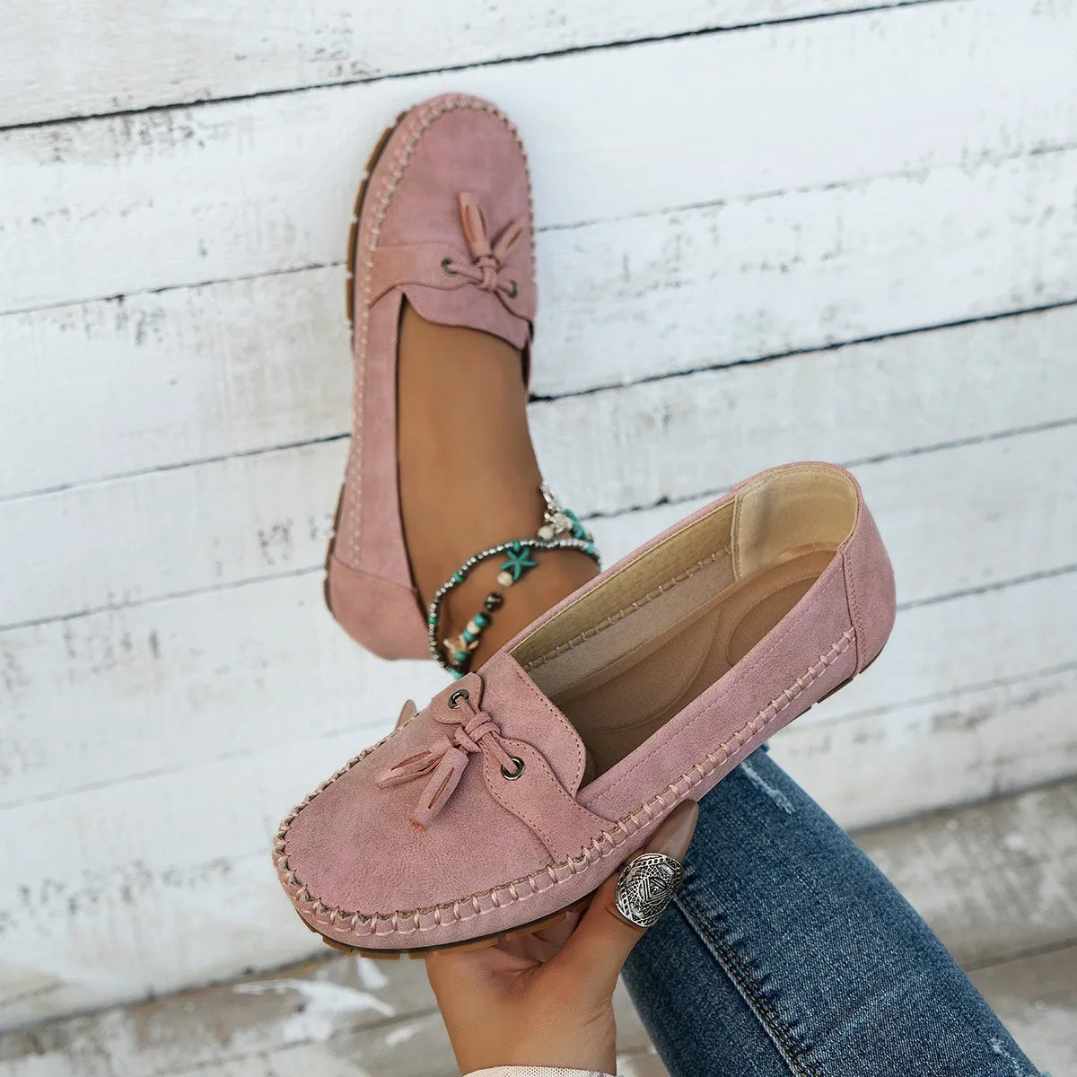Loafers für Damen ⎜ Bequeme Flats mit Fransen-Detail und rutschfester Sohle
