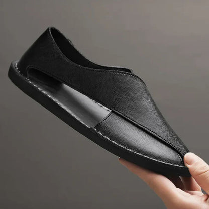 Ledersandalen für Herren ⎜ Bequeme Ein-Pedal-Strandschuhe aus atmungsaktivem Echtleder