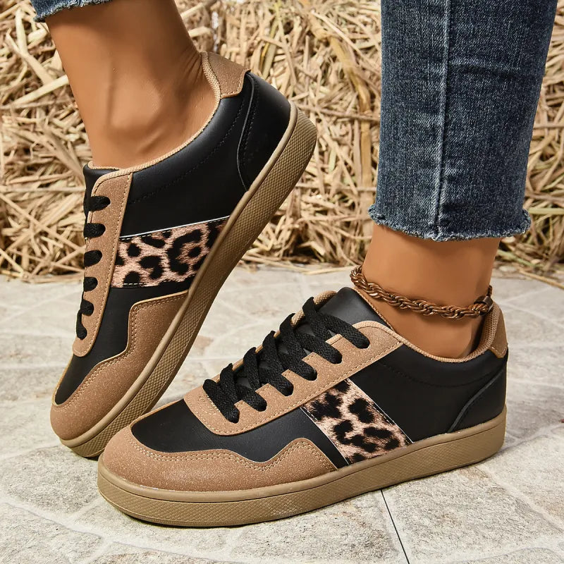 Damen Sneakers ⎜ Bequeme Schuhe mit Leopardenmuster und rutschfester Sohle für den Alltag