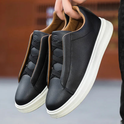 Herren Sneaker ⎜ Atmungsaktive Leder-Schuhe mit Elastischen Schnürsenkeln für Bequemen Tragekomfort