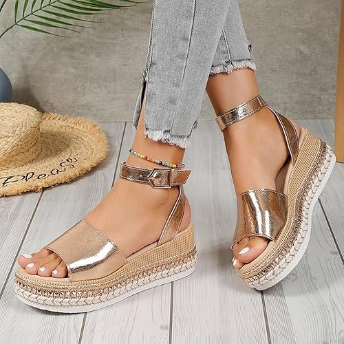 Keilsandaletten für Damen ⎜ Luftige Sommerschuhe mit Cut-Out-Design und offener Fischmaul-Spitze