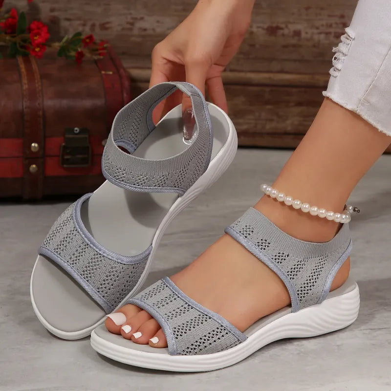 Damen Plateausandalen ⎜ Bequeme Sommerschuhe mit Elastischen Riemen und Weicher Sohle für Alltag & Freizeit