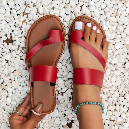 Damen Flache Zehensandalen ⎜ Bequeme Sommerschuhe mit Breiten Riemen und Offenem Design für Alltag & Strand
