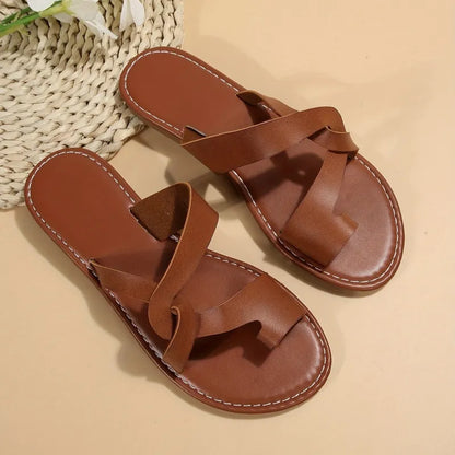 Damen Flache Sandalen ⎜ Bequeme Sommerschuhe mit Kreuzriemen und Offenem Design für Alltag & Freizeit