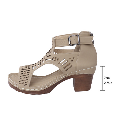 Damen Sandalen mit Blockabsatz ⎜ Stylische Schuhe mit offenen Zehen und Cut-Out-Design
