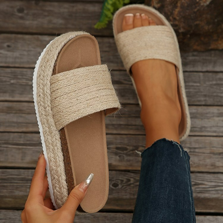 Sandalen für Damen ⎜ Bequeme Schuhe mit Hanfseil-Design und Muffin-Sohle für den Sommer
