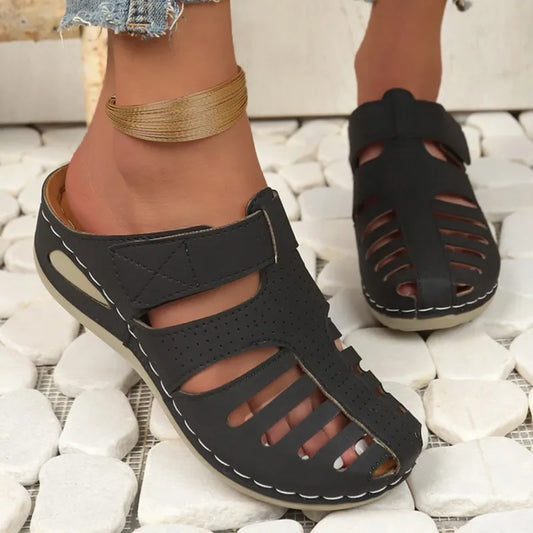 Damen Sandalen mit Keilsohle ⎜ Bequeme Sommerschuhe mit Belüftung und Klettverschluss für Alltag und Freizeit