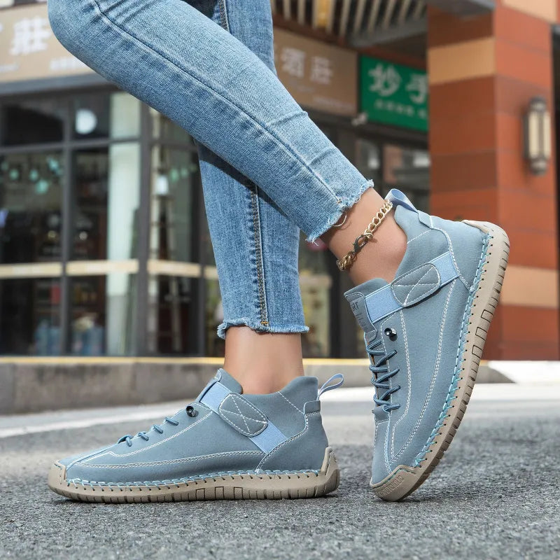 Sportliche Sneaker für Damen ⎜ Bequeme High-Top Schuhe mit Velcro-Verschluss und genähtem Design