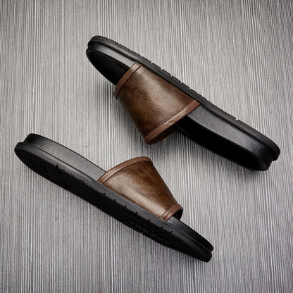 Herren Slipper aus echtem Leder ⎜Bequeme Sommer-Sandalen mit rutschfester Sohle für Outdoor-Aktivitäten
