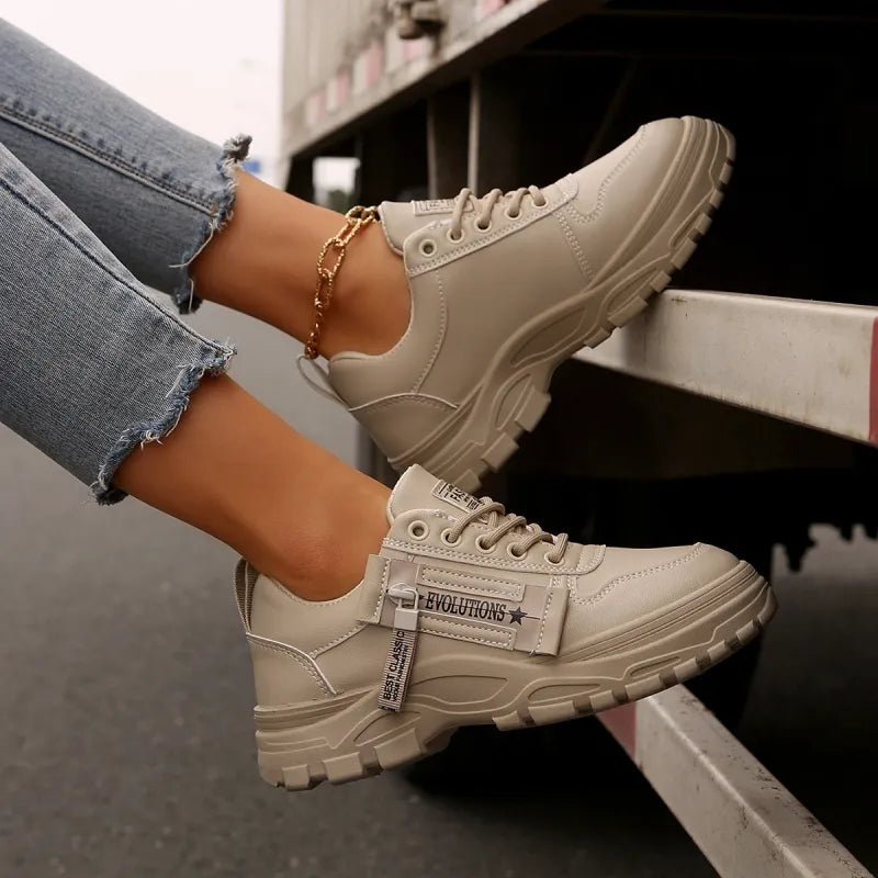 Damen Sneakers ⎜ Bequeme Schnürschuhe mit seitlichem Reißverschluss und dickem Sohlenprofil für den Alltag
