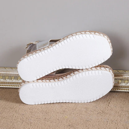 Keilsandalen für Damen ⎜ Bequeme Sommerschuhe mit Elastikband und Rutschfester Sohle In Metallic-Optik