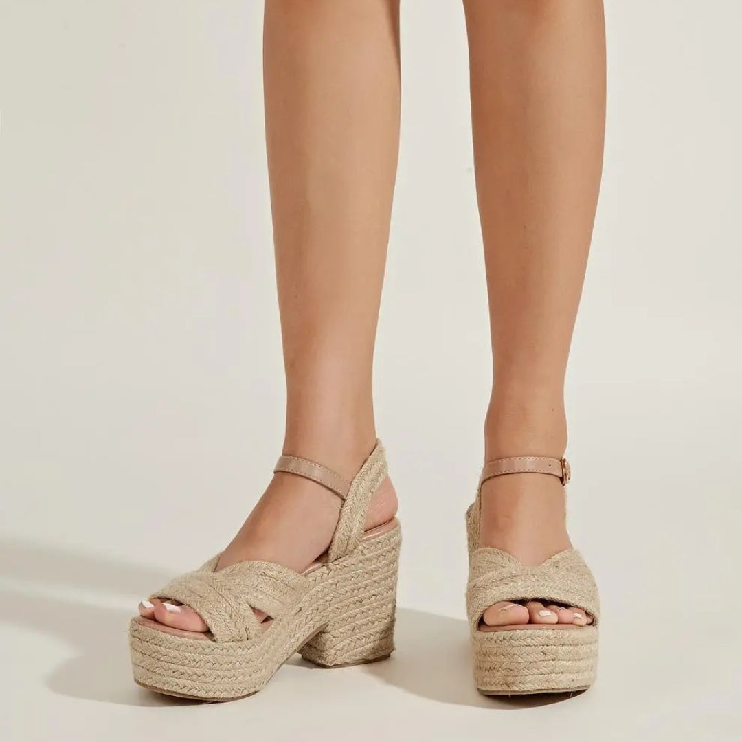 Plateausandalen für Damen ⎜ Sommerliche Keilschuhe mit Juteseil und Bequemem Blockabsatz für Alltag