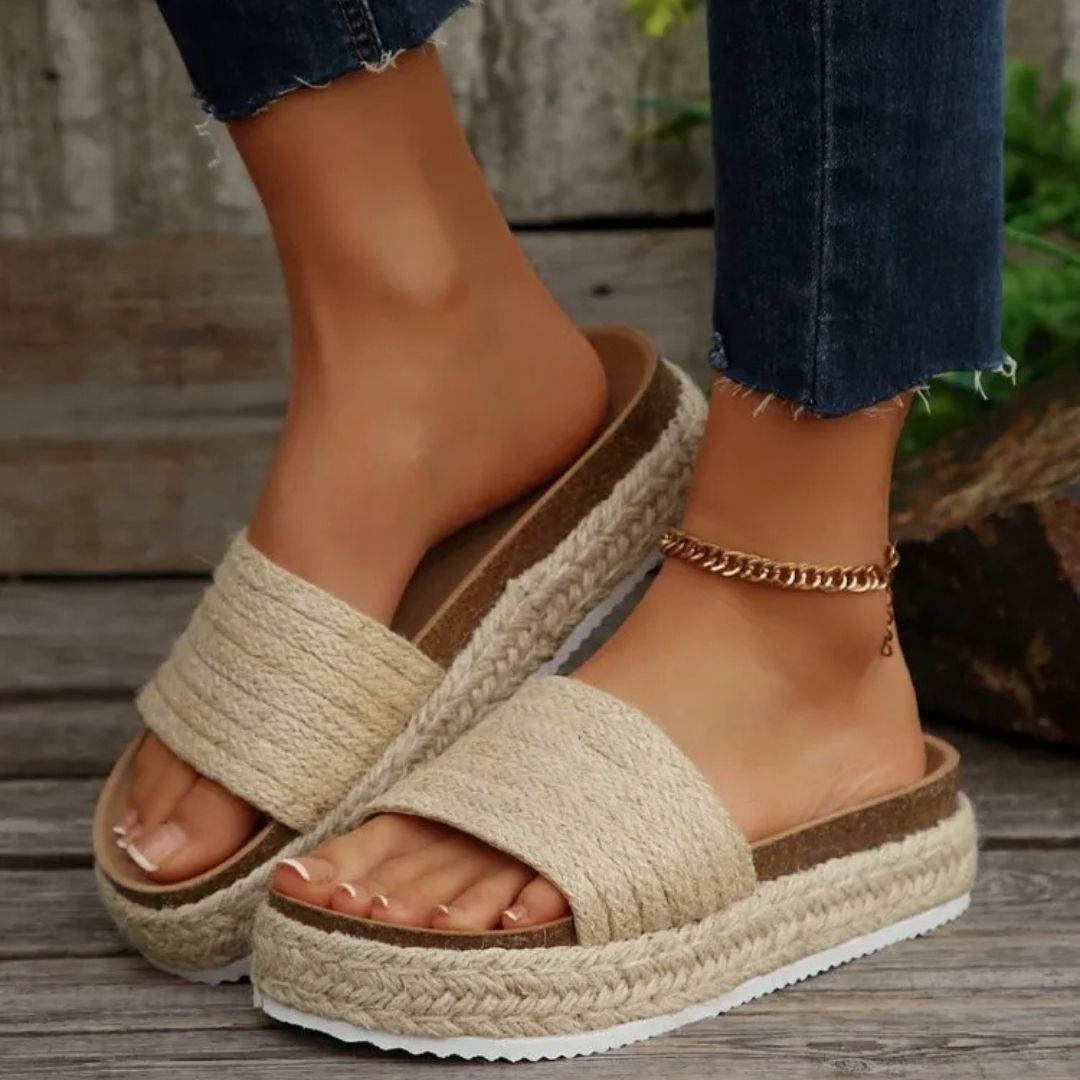 Sandalen für Damen ⎜ Bequeme Schuhe mit Hanfseil-Design und Muffin-Sohle für den Sommer