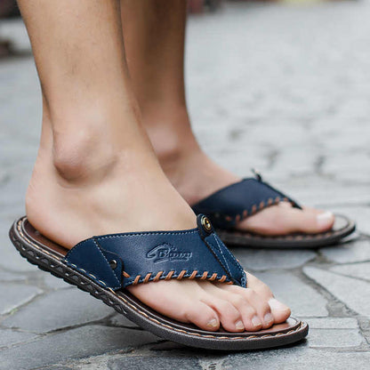 Herren Zehentrenner für den Sommer ⎜ Bequeme Sandalen aus Leder mit rutschfester Sohle und stylishen Details