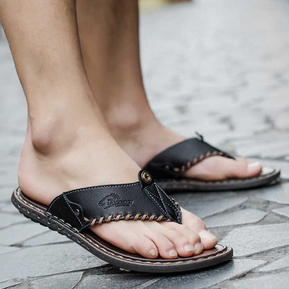 Herren Zehentrenner für den Sommer ⎜ Bequeme Sandalen aus Leder mit rutschfester Sohle und stylishen Details