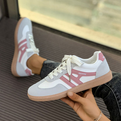 Damen Retro Sneaker ⎜ Bequeme Schnürschuhe mit Kontrastfarben und strapazierfähiger Sohle