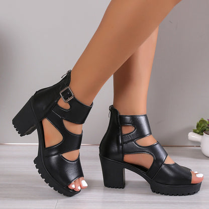 High Heel Sandalen für Damen ⎜ Modische Plateauschuhe mit Blockabsatz und Cut-Out-Design für Party & Alltag