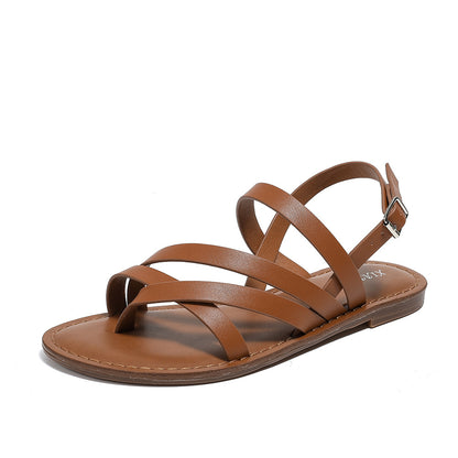 Riemchensandalen für Damen ⎜ Klassische Sommerschuhe mit flacher Sohle und verstellbarem Knöchelriemen