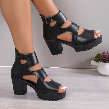 High Heel Sandalen für Damen ⎜ Modische Plateauschuhe mit Blockabsatz und Cut-Out-Design für Party & Alltag