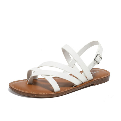Riemchensandalen für Damen ⎜ Klassische Sommerschuhe mit flacher Sohle und verstellbarem Knöchelriemen