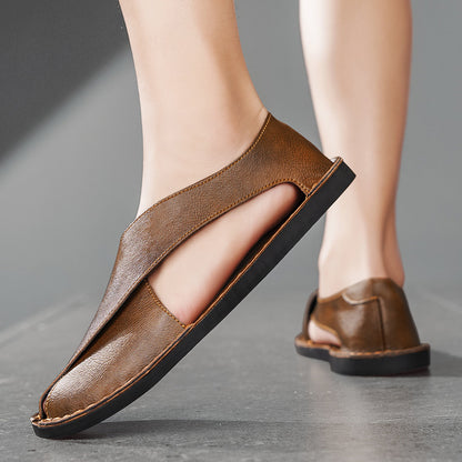 Ledersandalen für Herren ⎜ Bequeme Ein-Pedal-Strandschuhe aus atmungsaktivem Echtleder