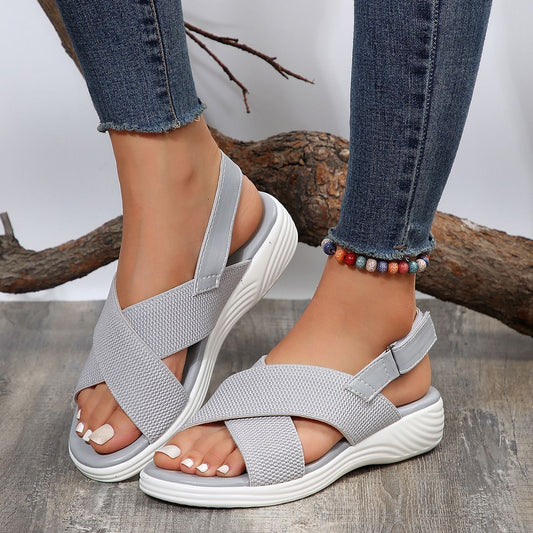 Damen Wedge Sandalen ⎜ Bequeme Schuhe mit Netzgewebe und Riemen für einen lässigen Look