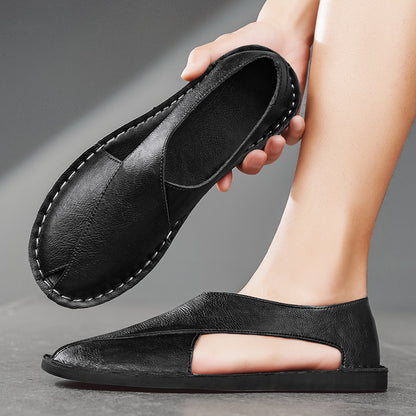 Ledersandalen für Herren ⎜ Bequeme Ein-Pedal-Strandschuhe aus atmungsaktivem Echtleder