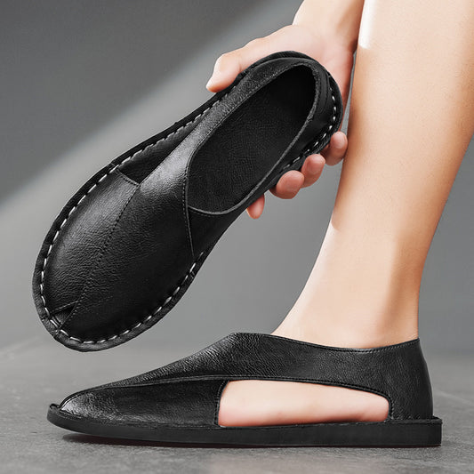 Ledersandalen für Herren ⎜ Bequeme Ein-Pedal-Strandschuhe aus atmungsaktivem Echtleder