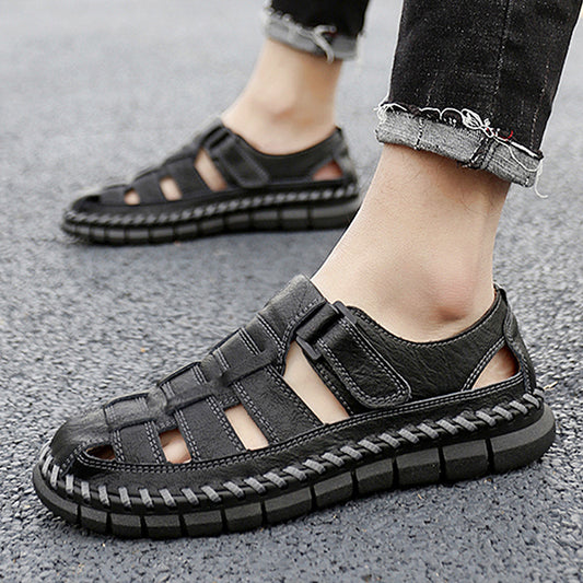 Herren Sandalen ⎜ Bequeme Leder-Schuhe im Retro-Design mit verstellbarem Riemen für den Sommer