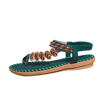 Boho Sandalen für Damen ⎜ Bequeme Sommerschuhe mit Strass und Zehentrenner für Alltag & Strand