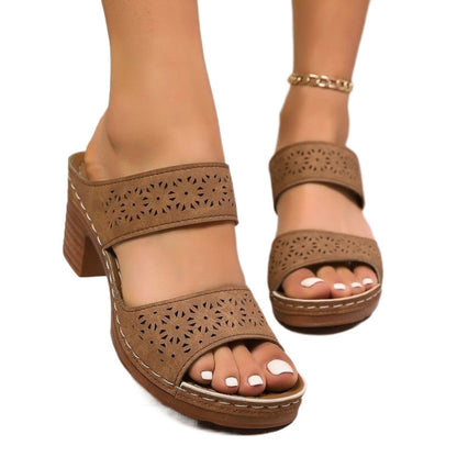 Damen Blockabsatz Sandalen ⎜ Bequeme und atmungsaktive Schuhe mit perforierten Details und trendigem Design