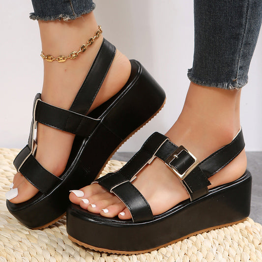 Damen Plateau Sandalen ⎜ Modische Schuhe mit verstellbarem Riemen und bequemem Tragekomfort