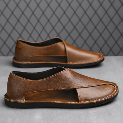 Ledersandalen für Herren ⎜ Bequeme Ein-Pedal-Strandschuhe aus atmungsaktivem Echtleder