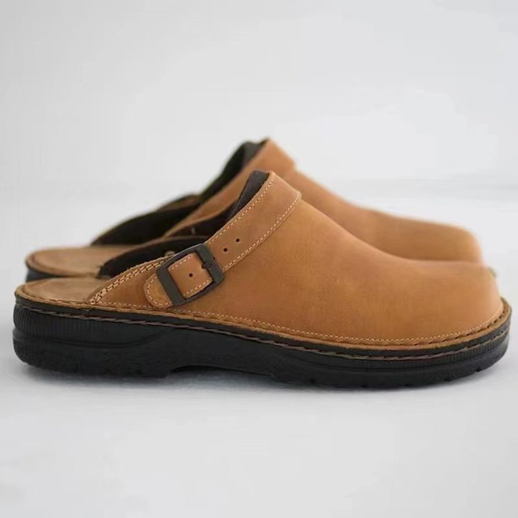Herren Halbschuhe mit Riemen ⎜ Bequeme Clogs aus Leder mit verstellbarem Riemen und rutschfester Sohle