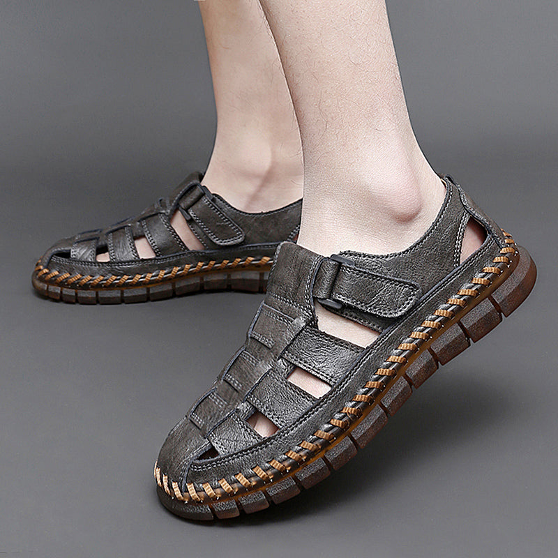 Herren Sandalen ⎜ Bequeme Leder-Schuhe im Retro-Design mit verstellbarem Riemen für den Sommer