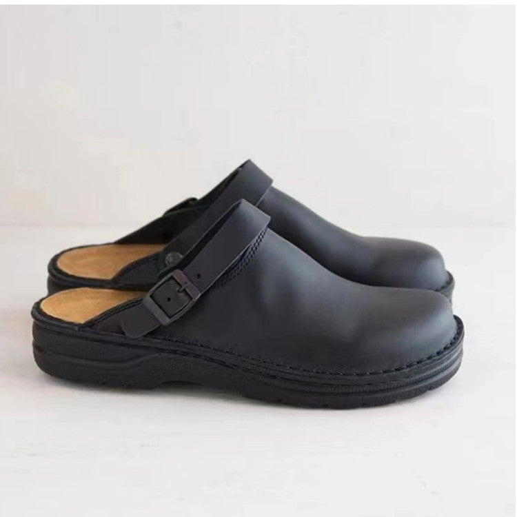 Herren Halbschuhe mit Riemen ⎜ Bequeme Clogs aus Leder mit verstellbarem Riemen und rutschfester Sohle