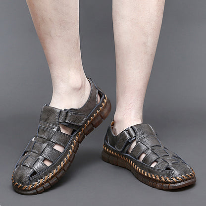 Herren Sandalen ⎜ Bequeme Leder-Schuhe im Retro-Design mit verstellbarem Riemen für den Sommer