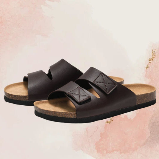 Herren Kork-Slipper ⎜ Bequeme Sandalen mit verstellbarem Klettverschluss für optimalen Halt