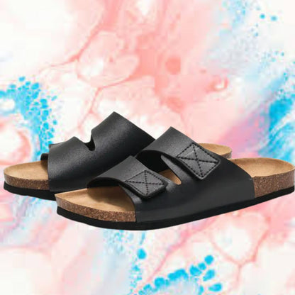 Herren Kork-Slipper ⎜ Bequeme Sandalen mit verstellbarem Klettverschluss für optimalen Halt