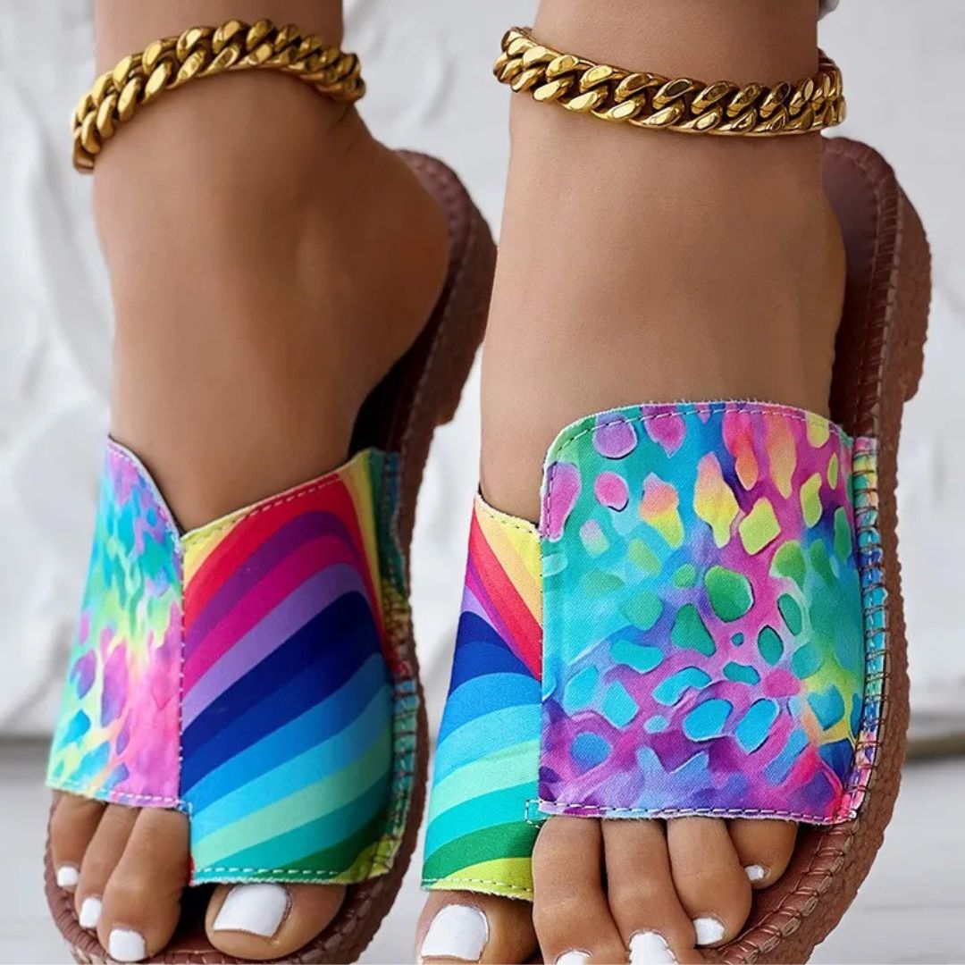 Damen Sandalen mit dickem Absatz ⎜ Bequeme Schuhe mit Leoparden- und Streifenmuster für den Sommer