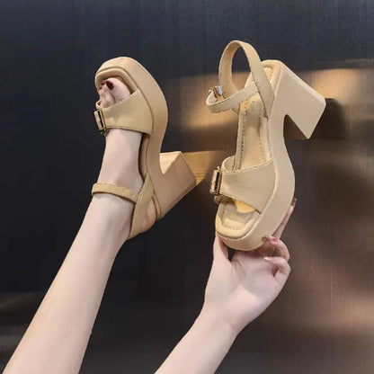 Damen Plateau Sandalen mit Blockabsatz ⎜ Stylische Schuhe mit verstellbarem Riemen und hohem Tragekomfort
