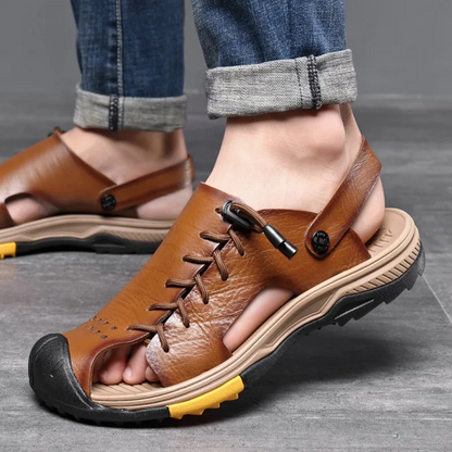 Herren Sandalen ⎜ Bequeme Leder-Schuhe in Übergröße für den Sommer und Outdoor-Aktivitäten