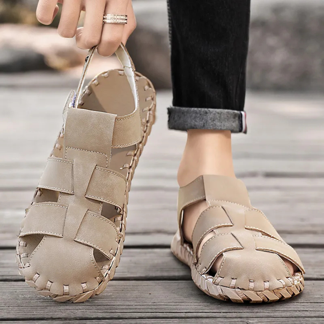 Herren Sandalen ⎜ Bequeme Leder-Schuhe mit atmungsaktivem Design für den Sommer