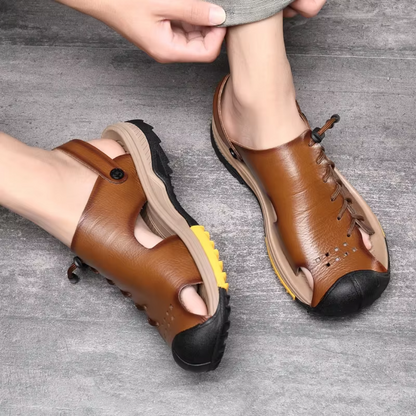 Herren Sandalen ⎜ Bequeme Leder-Schuhe in Übergröße für den Sommer und Outdoor-Aktivitäten
